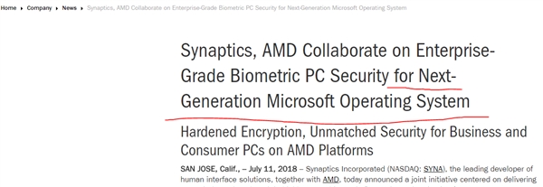 新思/AMD意外曝光微软下一代操作系统：强化生物识别特性