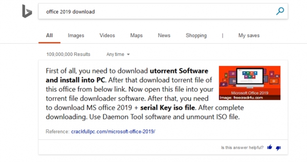 这就尴尬了：Bing搜索引擎展示如何盗版微软Office