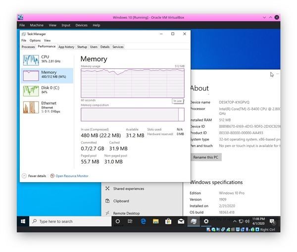 神奇！192MB内存照样能跑Windows 10