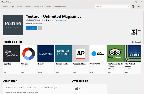 苹果买断阅读软件Texture：Win10版惨遭率先下架